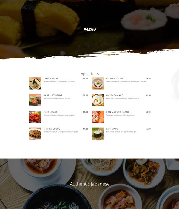 Sushi – Menu