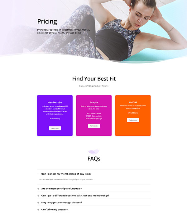 Yoga – Pricing
